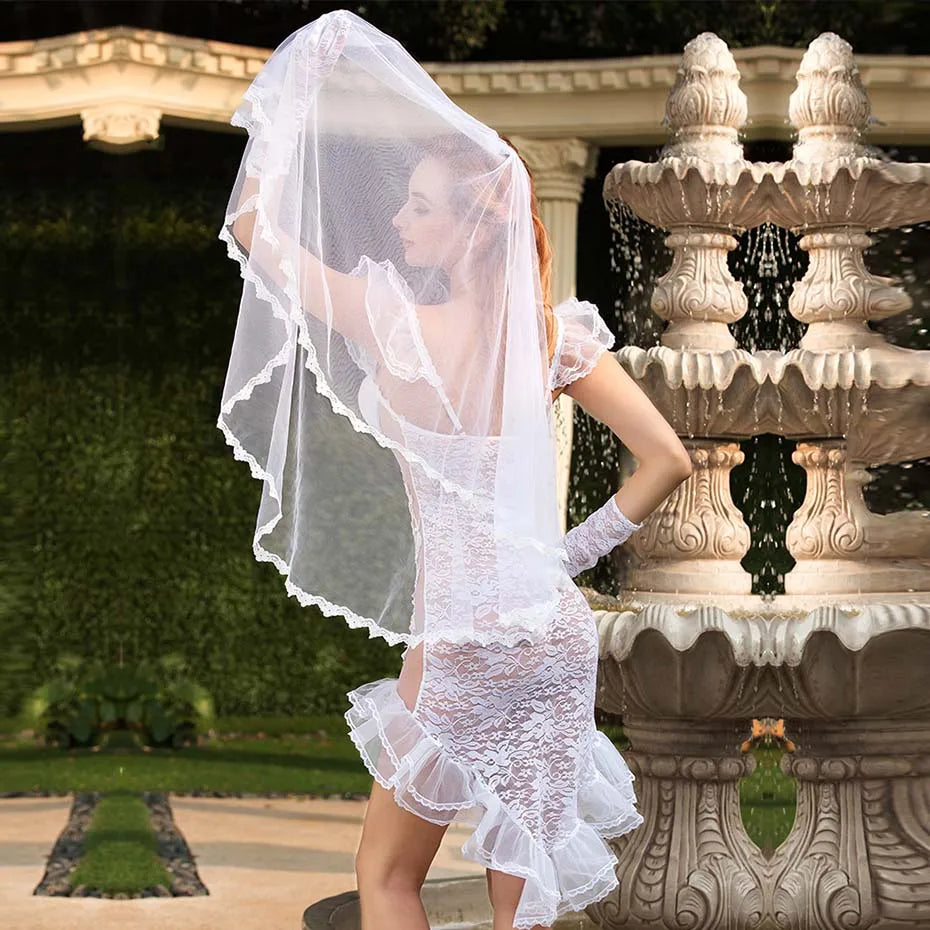 Exquisite Bridal Cosplay Lingerie Set - Sexy Transparent Lace Wedding Dress Outfit