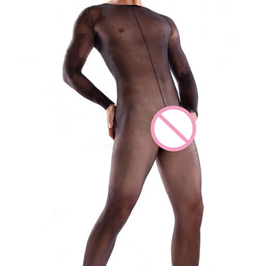Premium Plus Size Silky Temptation Men's Bodysuit - Exotic Full Body Stocking