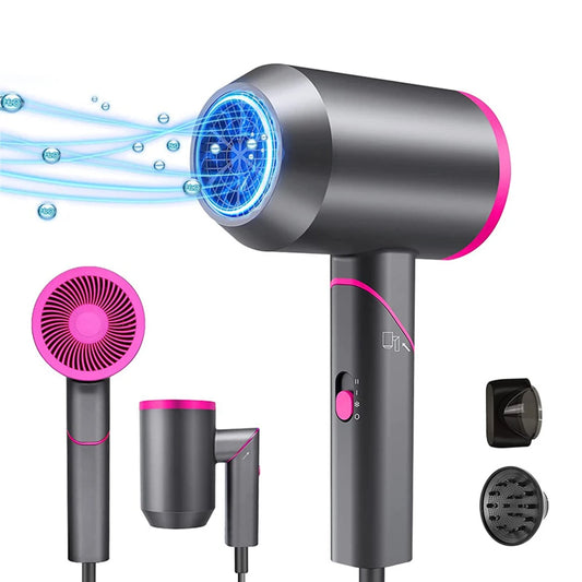 Foldable Hair Dryer Travel Strong Wind Powerful Blue-Ray Blower 57 Celsius Constant Temperature Blowdryer Low Radiation 2 Nozzle