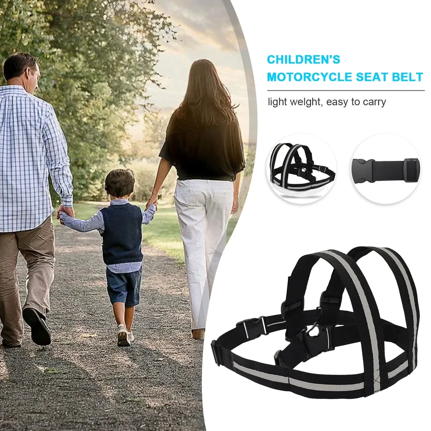 High-Strength Kids Motorcycle and Bike Safety Harness - Adjustable Child Safety Seat Belt Strap