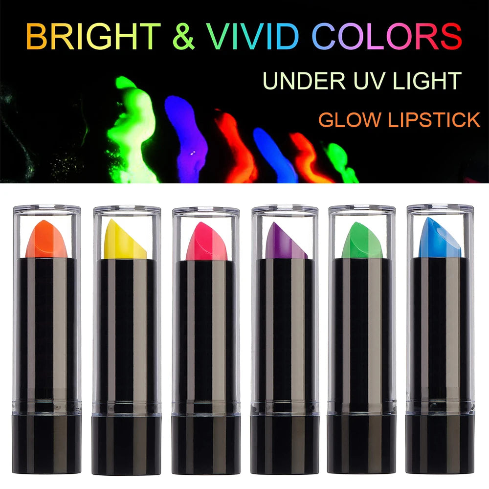 Neon Glow Lipstick UV Blacklight Reactive Fluorescence Lipstick Makeup Face Body Paint Glow in the Dark Black Light Party Supply