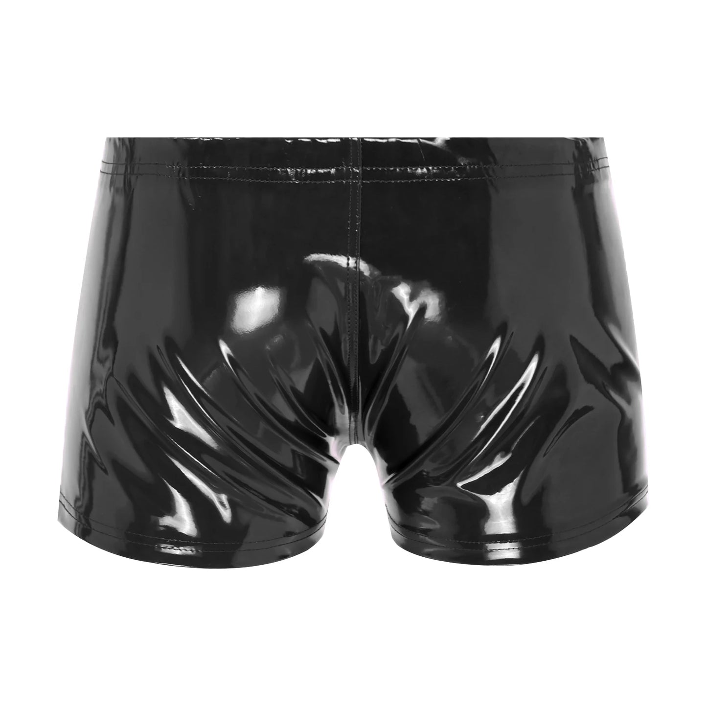 Men's Wet Look Patent Leather Boxer Briefs - Shiny Zipper Front Underwear for Nightclub Party and Stage Performance