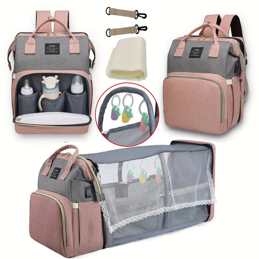 Ultimate Mommy Baby Diaper Bag Backpack with Changing Pad, Shade, Mosquito Net, USB Charging Port, and Stroller Hanging Feature