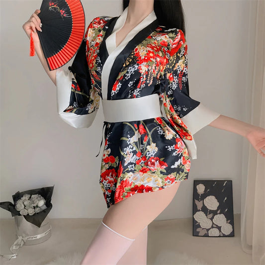 Erotic Geisha Kimono Cosplay Set - Sexy Nightgown with Bow and Rejuvenation Pijamas
