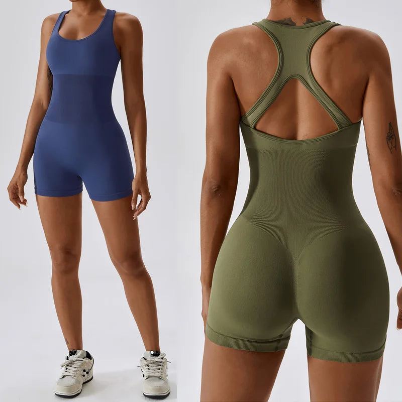 Summer Solid Seamless Yoga Jumpsuit One Piece Outfit Fitness Bodysuit Workout Clothes for Women Sportwear Women Set Activewear