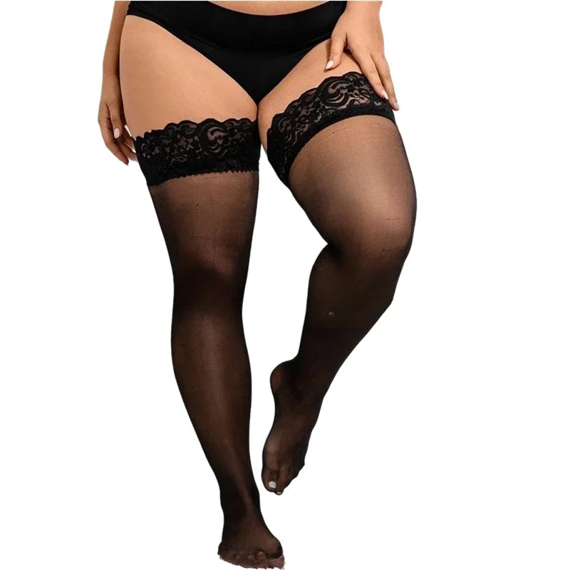 Women Plus Size Fat Sexy Stockings Lace Top Silicon Strap Anti-skid Thigh Lace Stockings Female Erotic Gift Nightclub Stockings