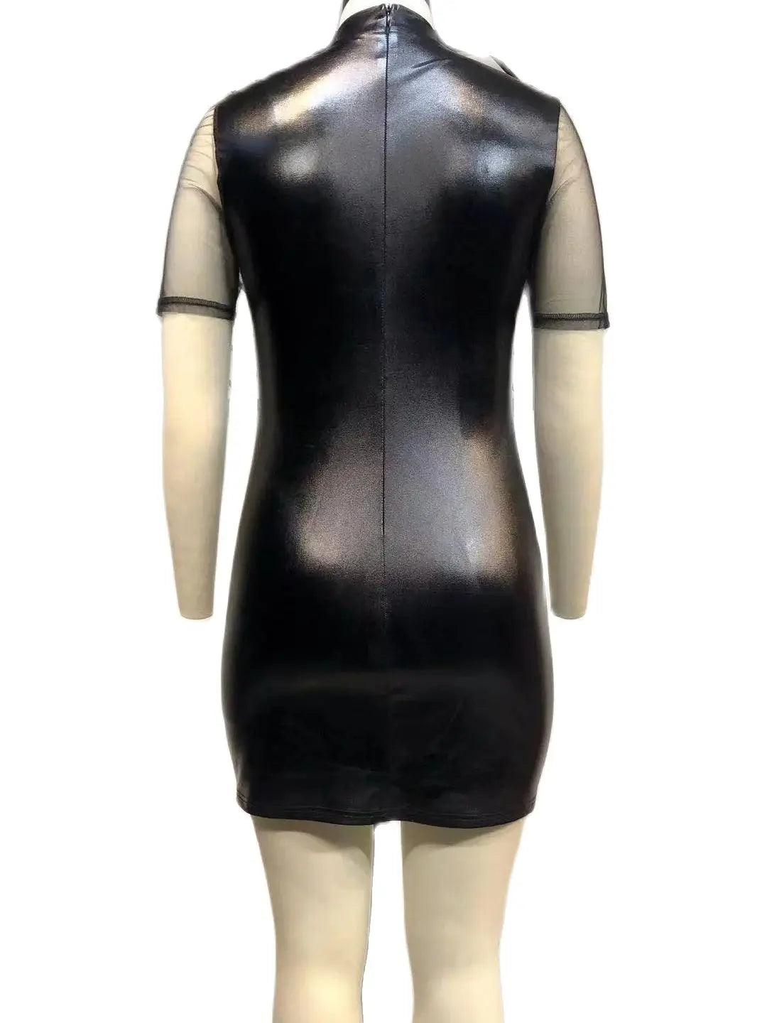 Plus Size Sheer Leather Mini Dress Female Patchwork Mesh Outfit 2023 Women Fashion Elegant Clothing Large Size One Piece Dress