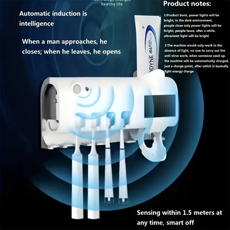 Multifunctional Toothbrush Holder Induction UV Sterilization, Automatic Toothpaste Squeeze Support