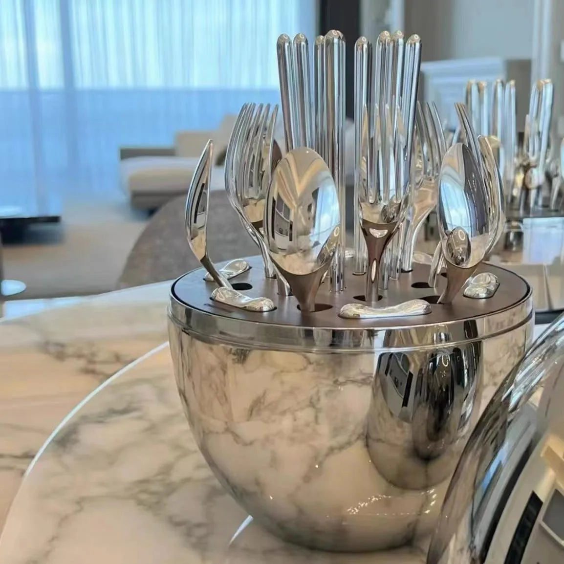 Silver Egg Golden Egg Storage Tableware 24 Pieces Set Stainless Steel Knife Fork And Spoon Cutlery Set