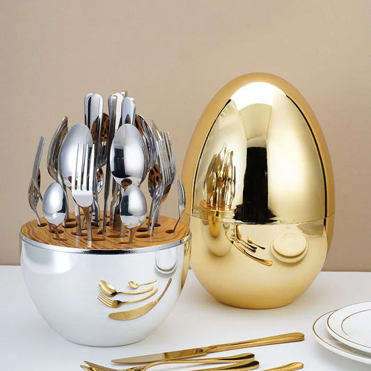 Silver Egg Golden Egg Storage Tableware 24 Pieces Set Stainless Steel Knife Fork And Spoon Cutlery Set