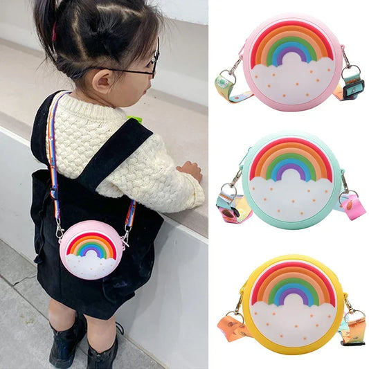 Round Donut Crossbody Bag Child Girl Children Shoulder Bag Adjustable Strap Vacation Travel Rainbow Printed Pocket Package