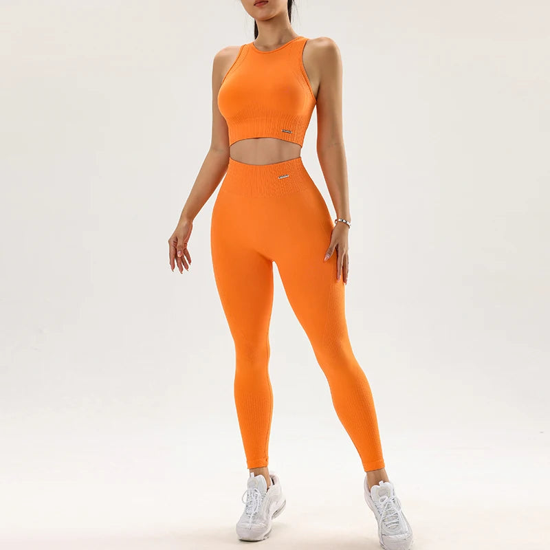 Yoga Clothing Set Women's High Waisted Leggings and Top Two Piece Seamless Fitness Exercise Clothing Fitness Workout Underwear