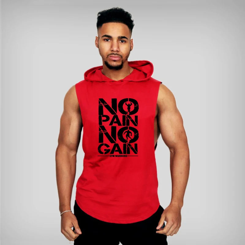 Premium Men's Bodybuilding Hooded Tank Top - Cotton Sleeveless Vest for Gym, Fitness, and Sports