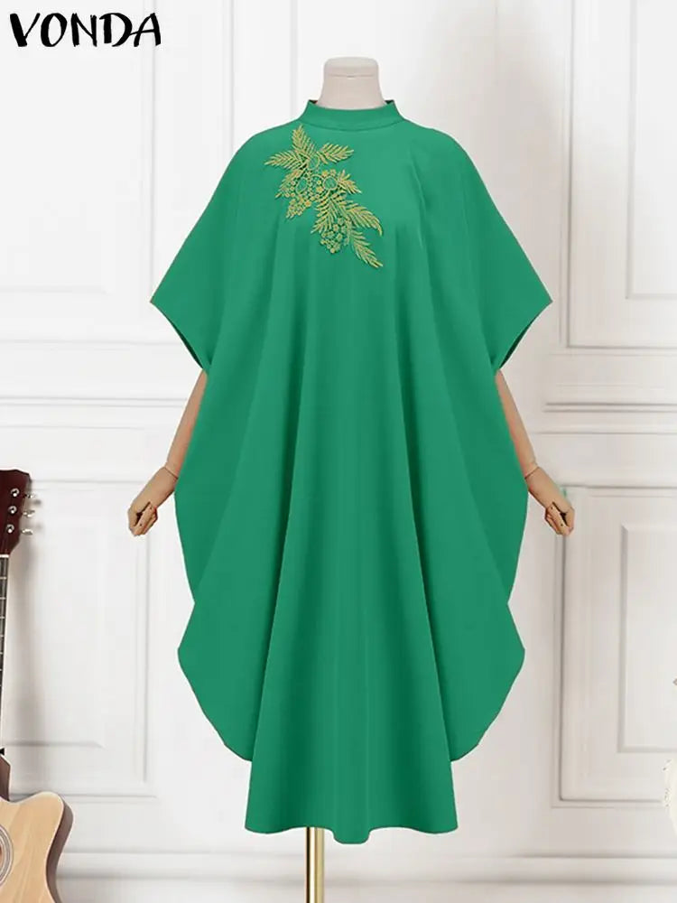 Plus Size VONDA Women Summer Maxi Dress 2023 Bohemian Vintage Printed Bat Sleeve Patchwork Long Sundress Casual Loose Robe