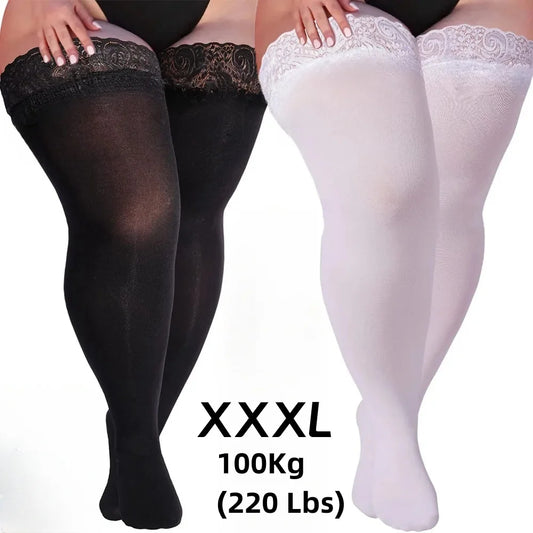 Women Plus Size Fat Sexy Stockings Lace Top Silicon Strap Anti-skid Thigh Lace Stockings Female Erotic Gift Nightclub Stockings